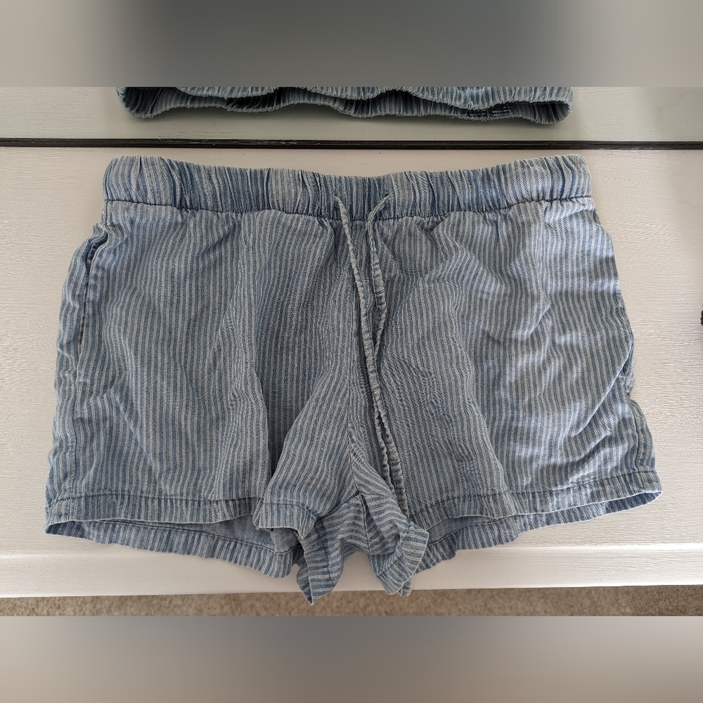 Blue and White Striped Shorts